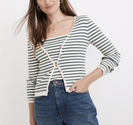 Carmon Crop Cardigan Sweater in Stripe