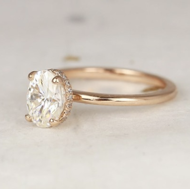 Rosados Box 1.50ct Viola 8x6mm 14kt Rose Gold Forever One Moissanite