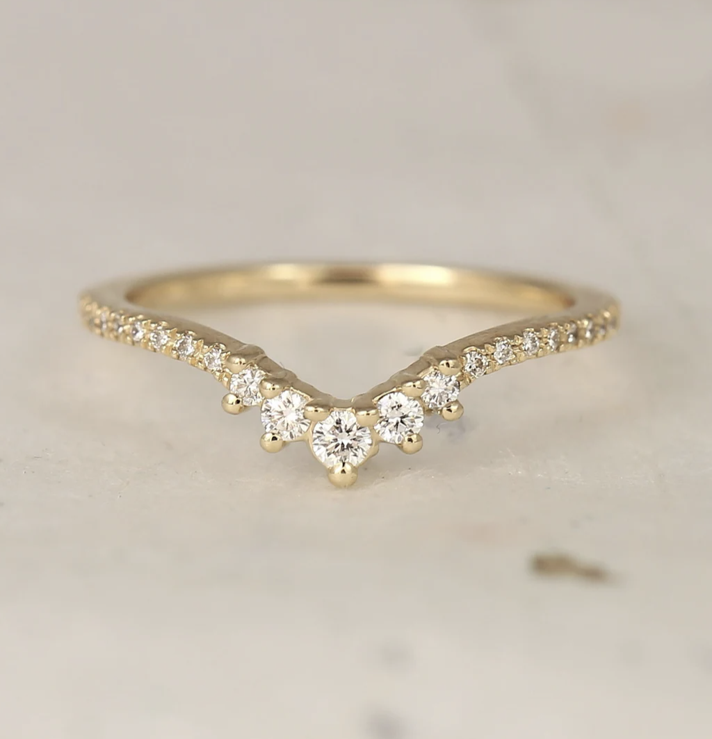 RosadosBox Aldis 14kt Solid Gold Diamonds Dainty Chevron Tiara Crown