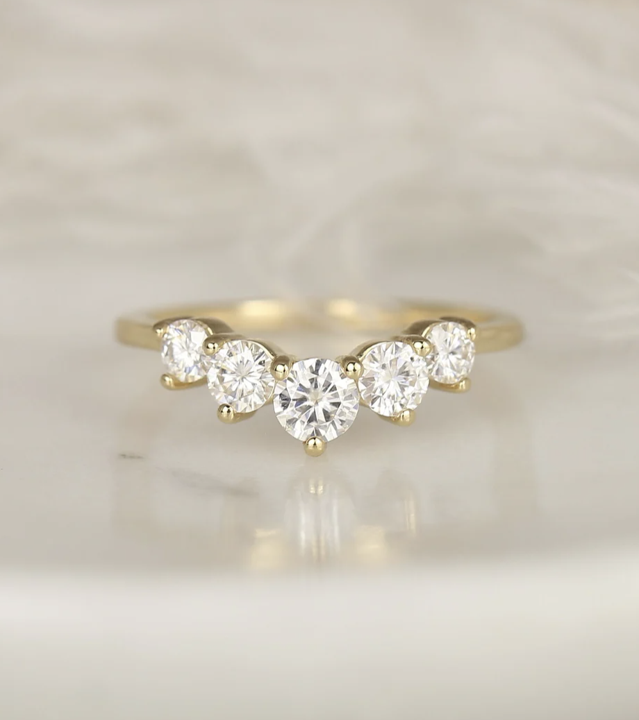 RosadosBox Glen 14kt Solid Gold Diamonds Minimalist Graduated Tiara Crown Curved Nesting Ring