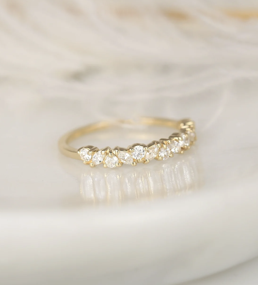 RosadosBox Rosemary 14kt Gold Diamond Dainty Cluster HALFWAY Eternity Ring,Art Deco Band,Anniversary Ring