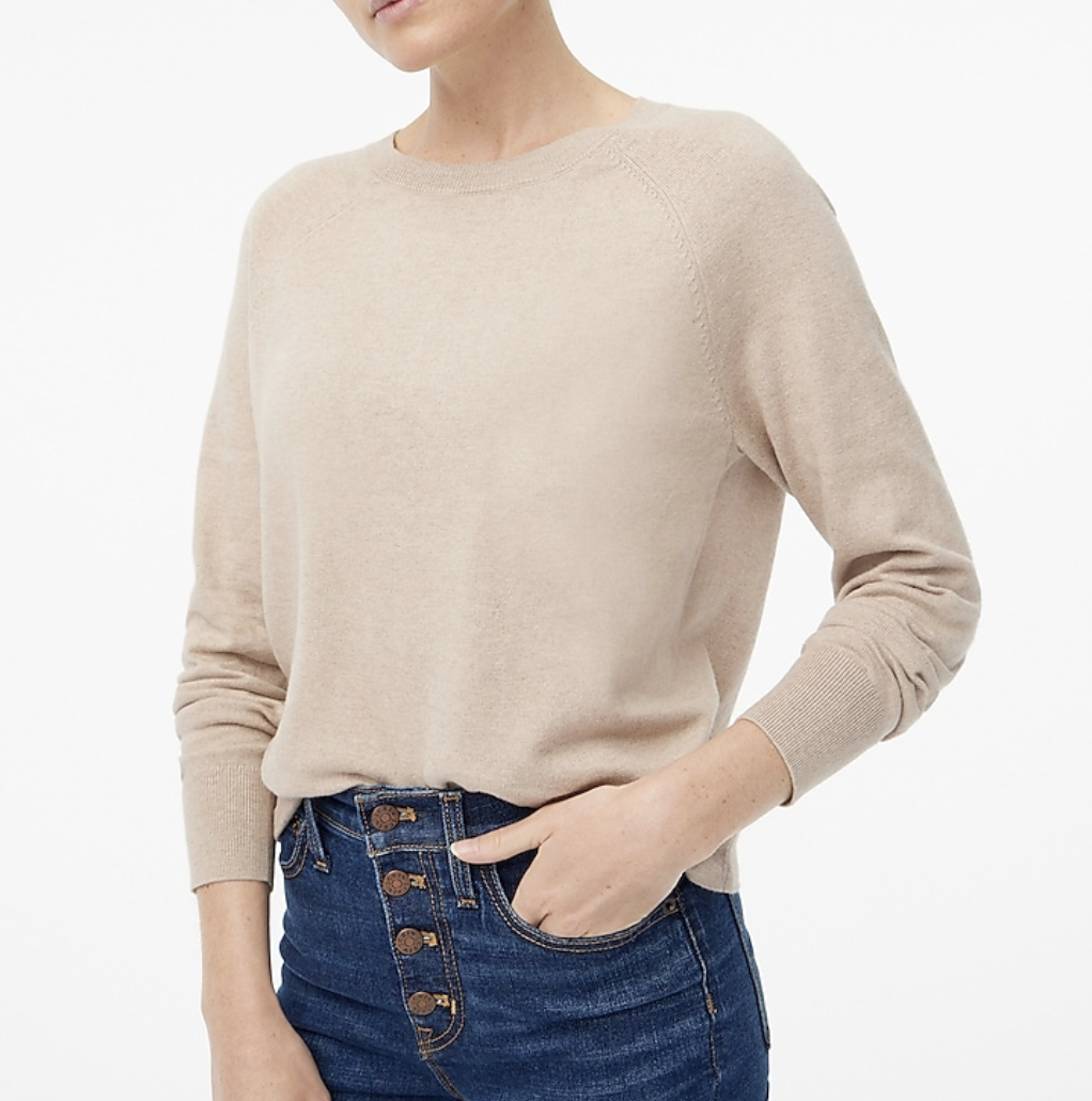 J Crew Factory COTTON-CASHMERE RAGLAN CREWNECK SWEATER