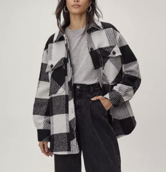 Nasty Gal Black And White Check Overshirt