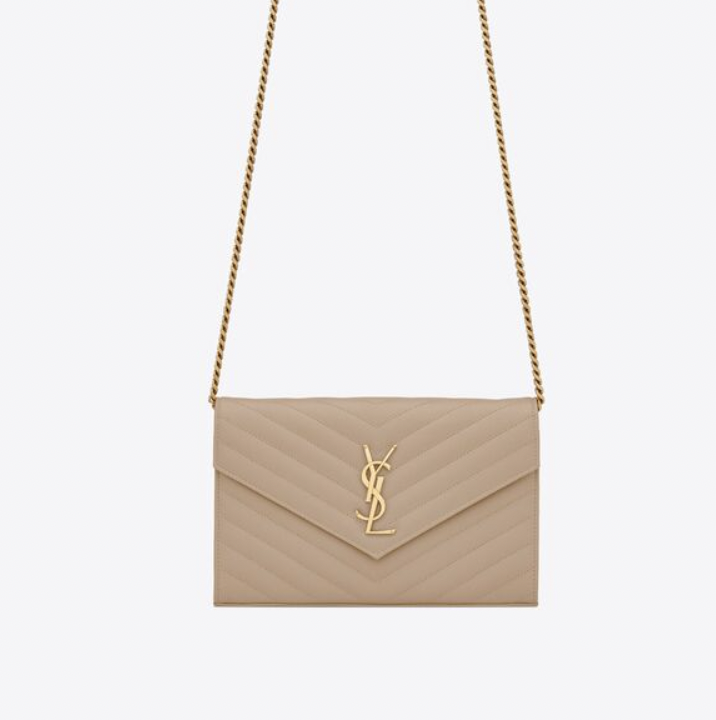 YSL CASSANDRE SAINT LAURENT MATELASSÉ CHAIN WALLET IN GRAIN DE POUDRE EMBOSSED LEATHER