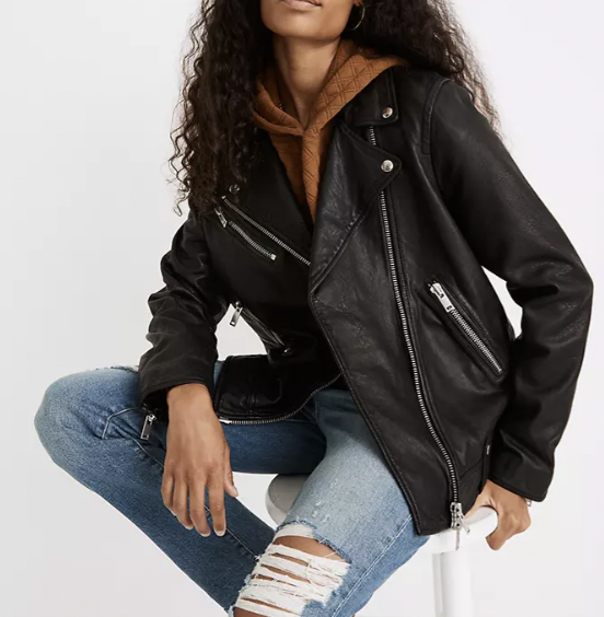 Madewell Washed Leather Oversized Motorcycle Jacket