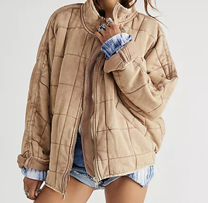 Free People Dolman Quilted Knit Jacket in Champagne Diamonds