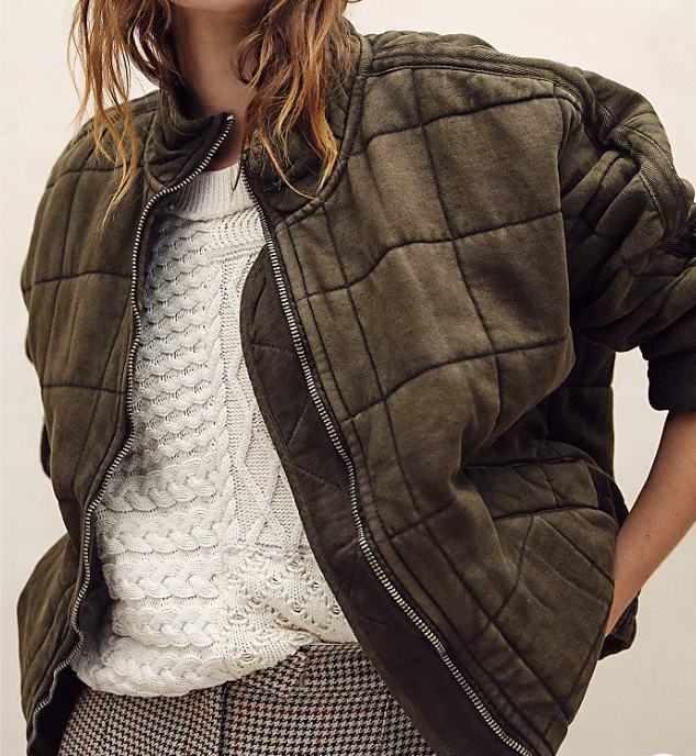 Free People Dolman Quilted Knit Jacket in Dusted Military