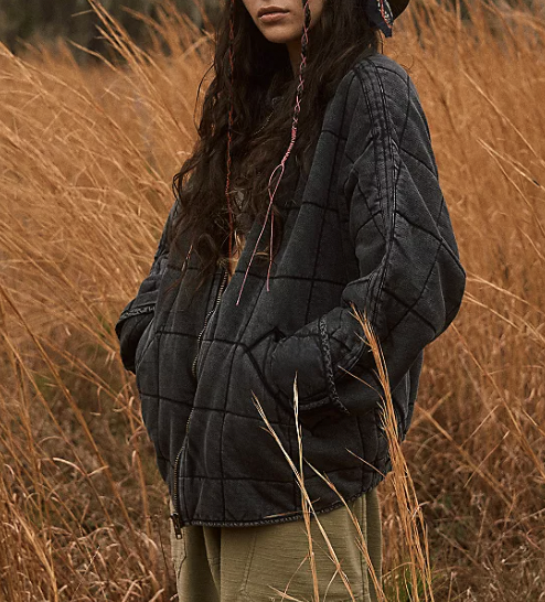 Free People Dolman Quilted Knit Jacket in Black