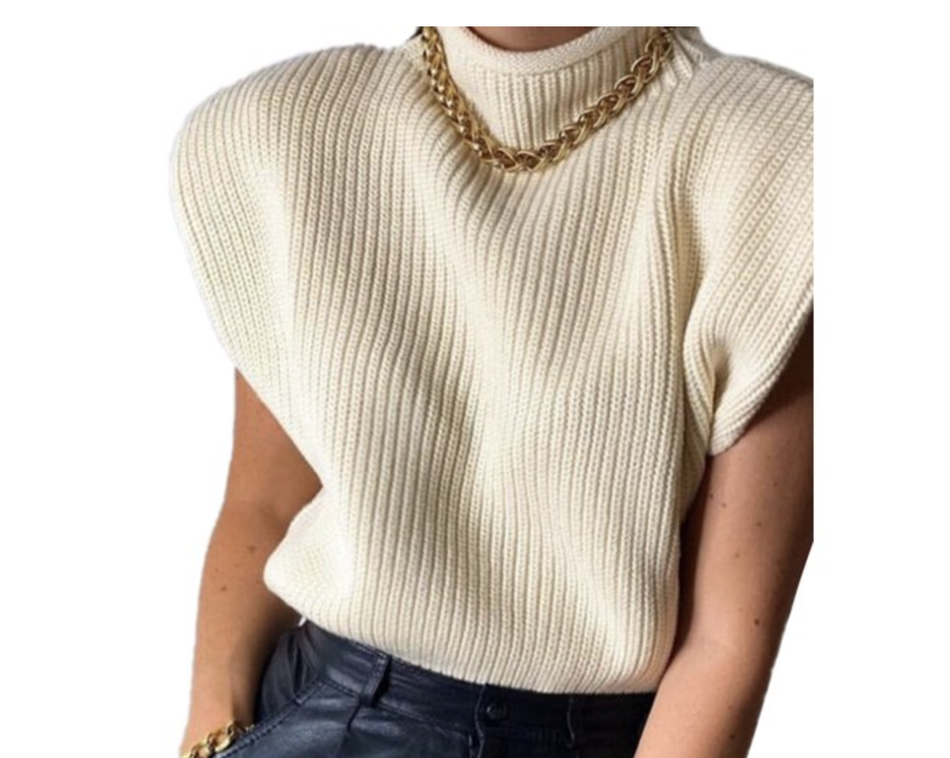 Amiliee Womens Knit Sweater Vest Turtleneck Sleeveless Tank Tops Shoulder Pads Knitwear