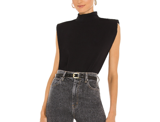 Revolve Sanctuary Mock Neck Shoulder Pad Tee in Black