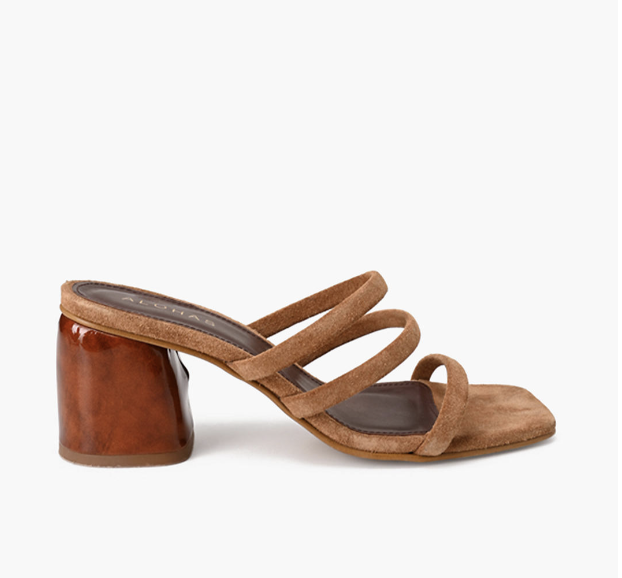 Alohas Suede Indiana Block-Heel Sandals in Brown