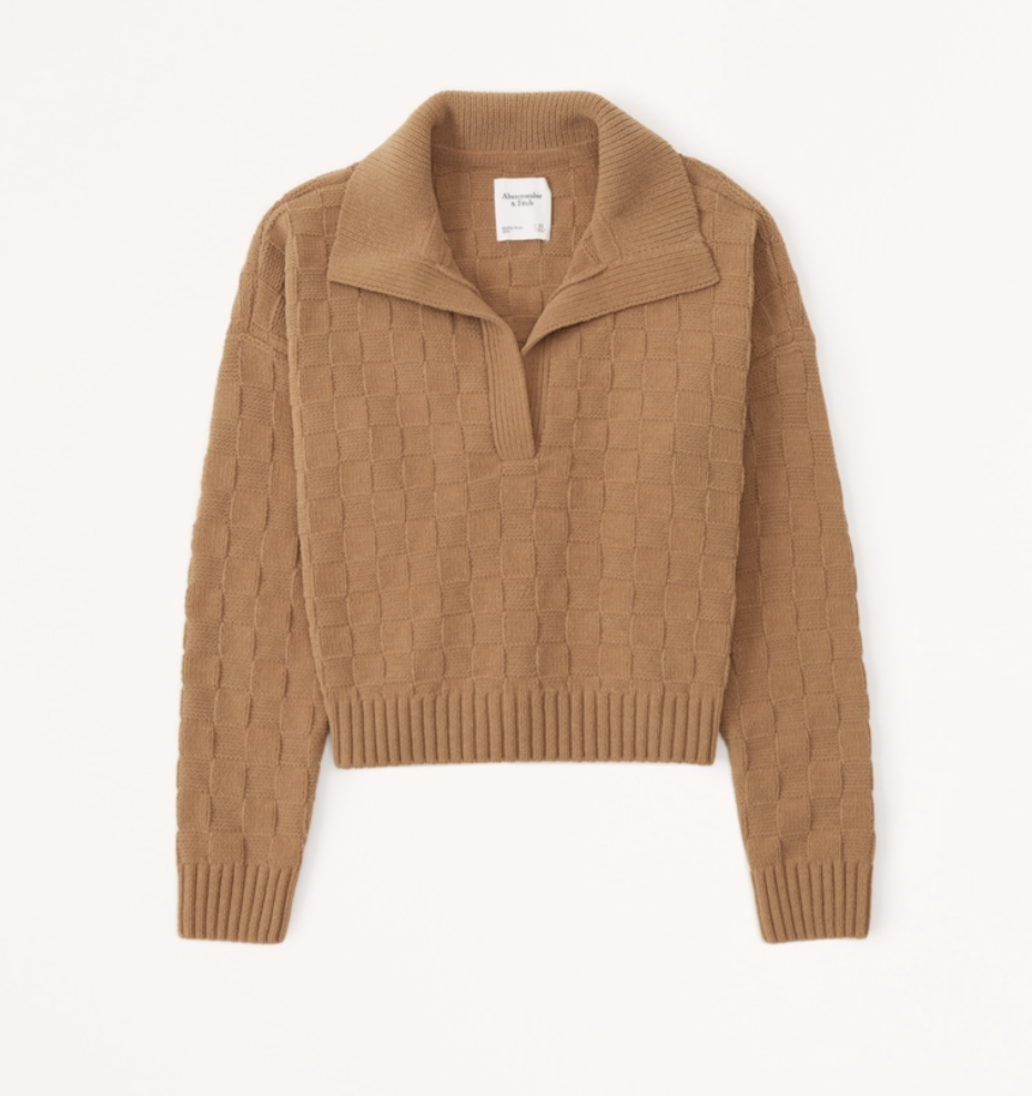Abercrombie Women's Checkerboard Stitch Notch-Neck Sweater