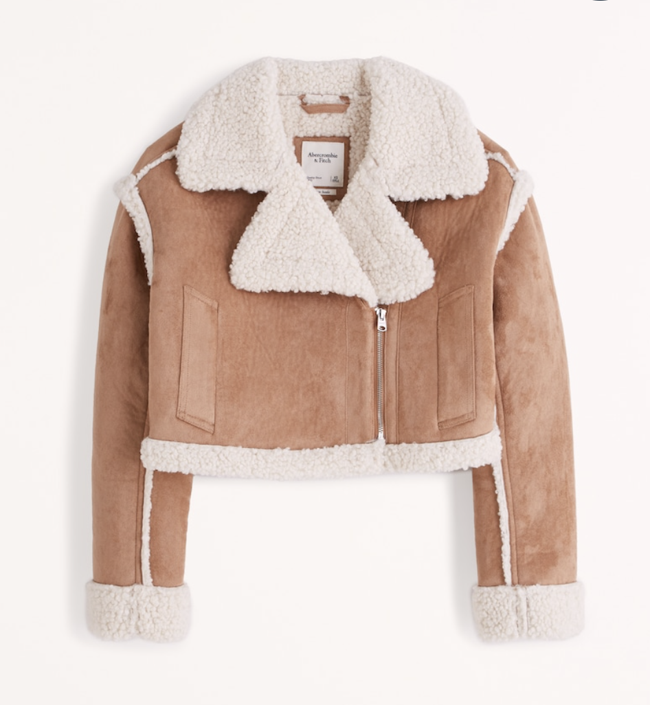 Abercrombie Cropped Vegan Suede Shearling Jacket