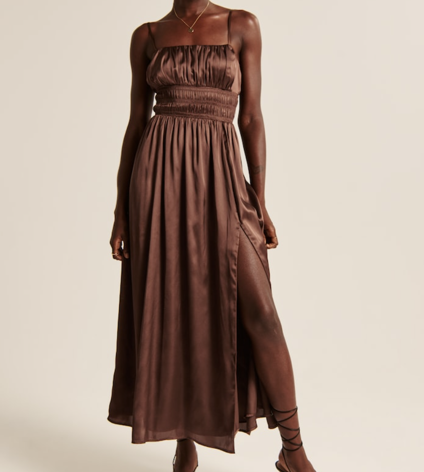 Abercrombie Smocked Bodice Satin Maxi Dress 