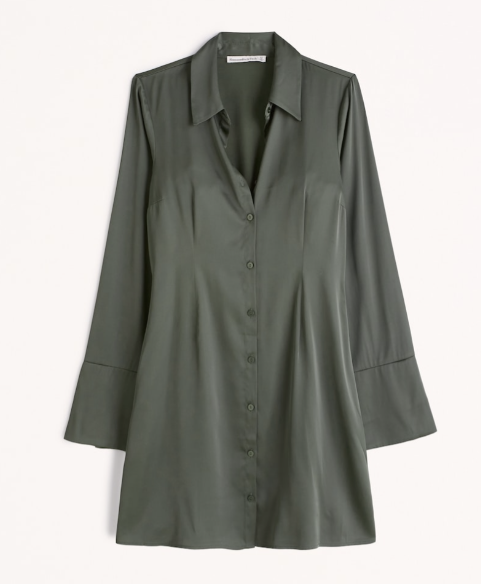 Abercrombie Long-Sleeve Satin Shirt Dress