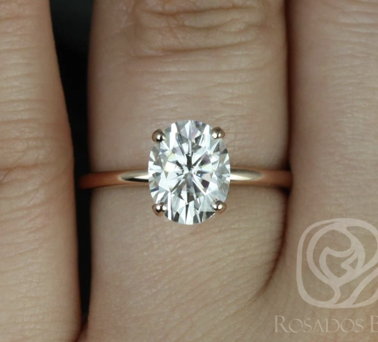 2ct Dakota 9x7mm 14kt Rose Gold Moissanite 4 Prong Dainty Minimalist Oval Engagement Ring