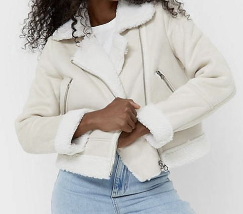 Asos Stradivarius Short Aviator Jacket in Ecru