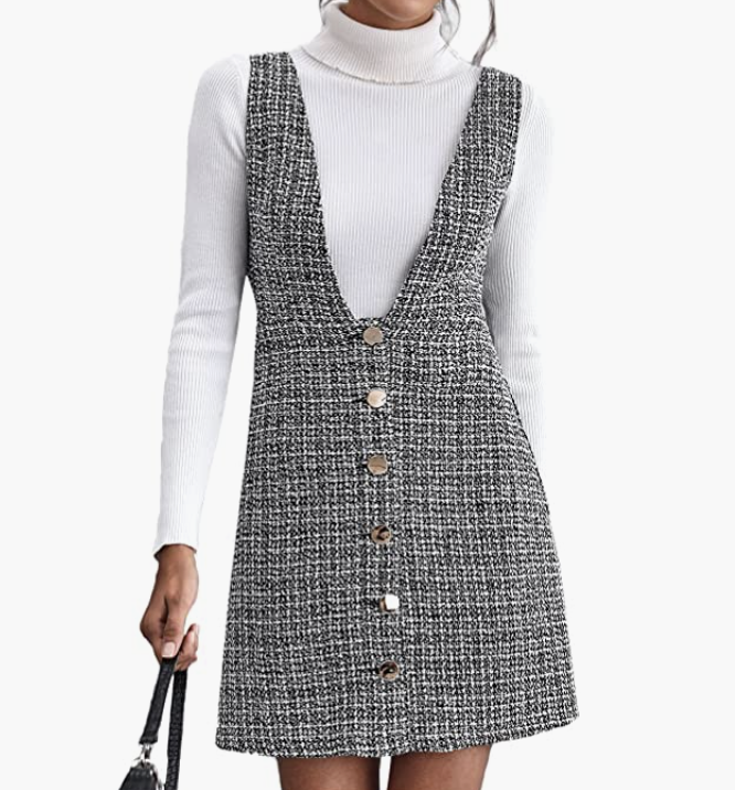 Amazon Floerns Women's V Neck Sleeveless Corduroy Buttom Pinafore Overall Mini Dress