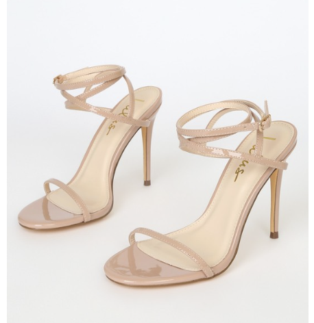 Lulus Sydd Light Nude Patent Ankle Wrap High Heel Sandals