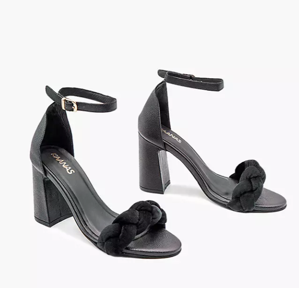 KAANAS Soho Chunky Velvet Braid Heel with Ankle Tie