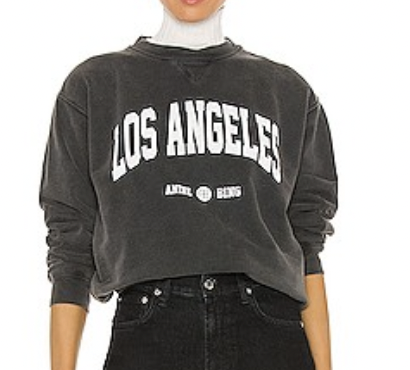 ANINE BING Ramona University Sweatshirt in Washed Black from Revolve
