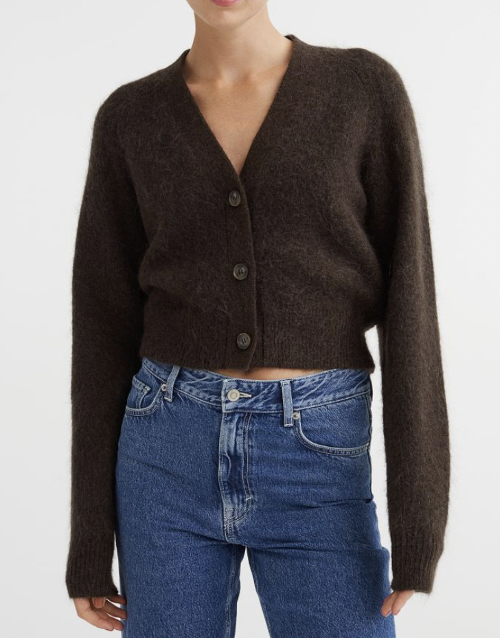  H&amp;M Dark Brown Wool-blend Cardigan