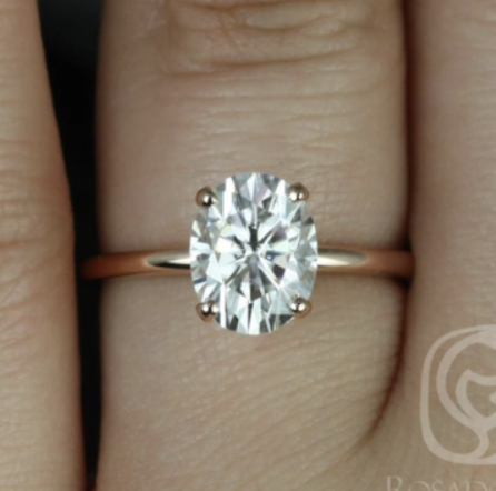2ct Dakota 9x7mm 14kt Rose Gold Moissanite 4 Prong Dainty Minimalist Oval Engagement Ring