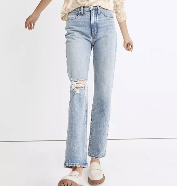 Madewell The Perfect Vintage Straight Jean In Kingsbury Wash: Knee-Rip Edition