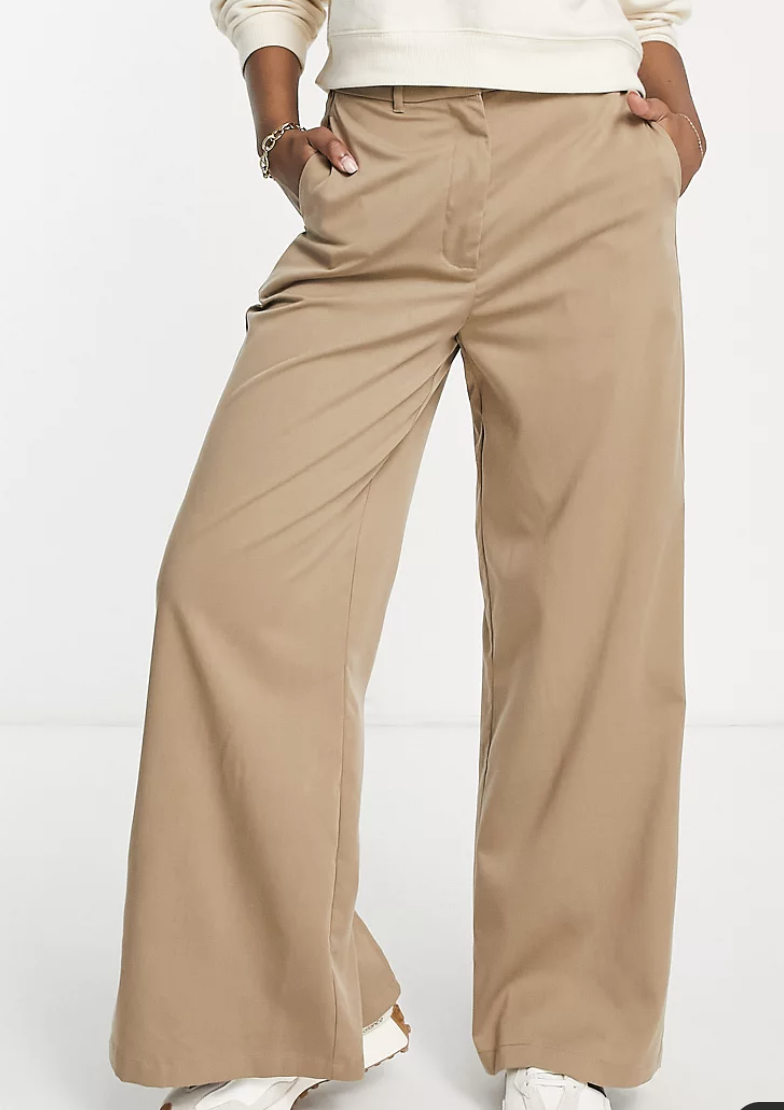 Asos Vila Tailored Wide Leg Pants with Split Back in Camel