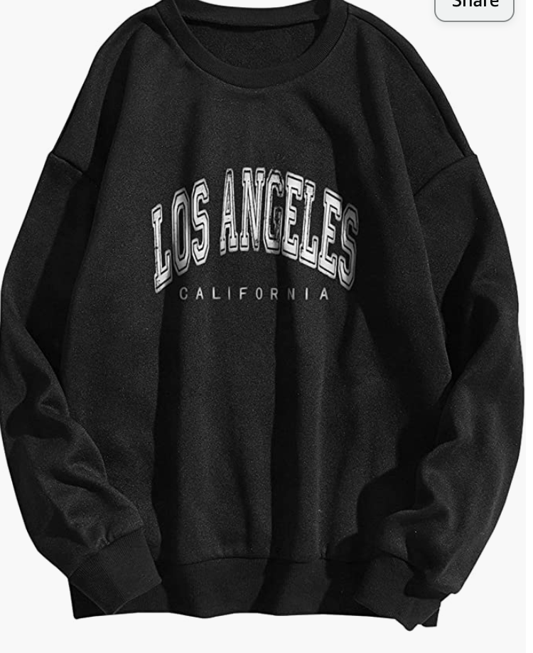 Amazon Meladyan Women's Oversized Los Angeles California Letter Print Graphic Pullover Tops Crewneck Long Sleeve Fleece Sweatshirt