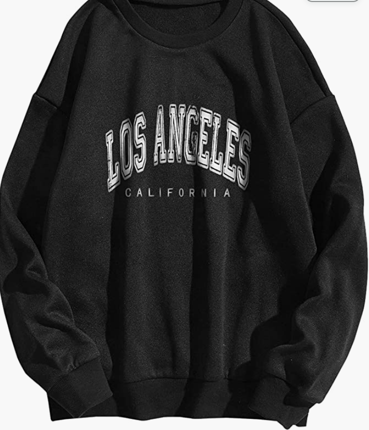 Amazon Meladyan Women's Oversized Los Angeles California Letter Print Graphic Pullover Tops Crewneck Long Sleeve Fleece Sweatshirt