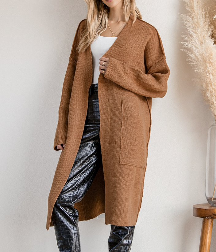 Lulus Cozy Love Tan Long Cardigan Sweater