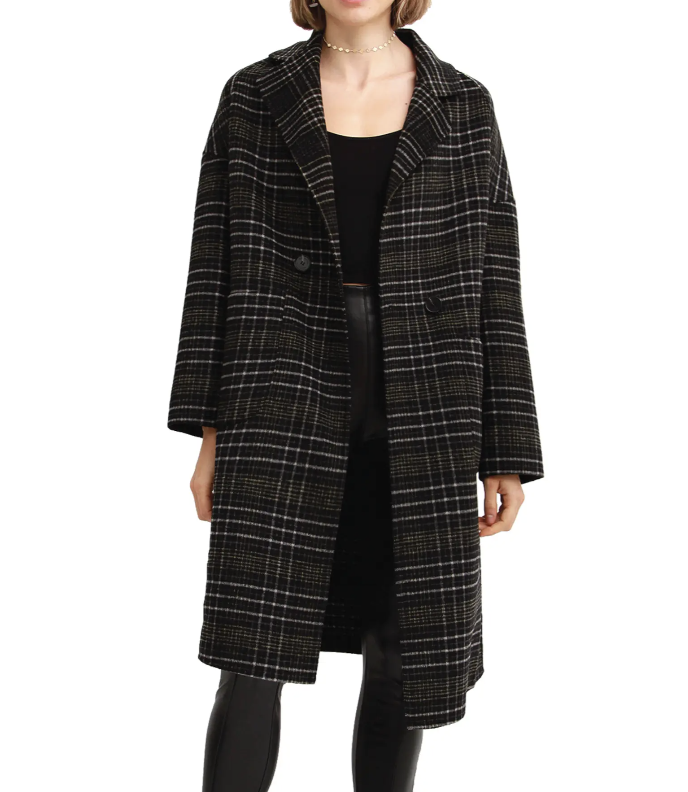 Belle and Bloom Publisher Double Breasted Plaid Print Wool Blend Coat 