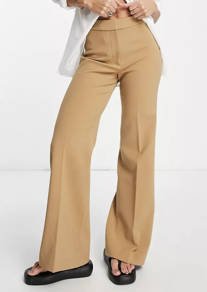 ASOS &amp; Other Stories polyester wide leg stretch pants in beige - BEIGE