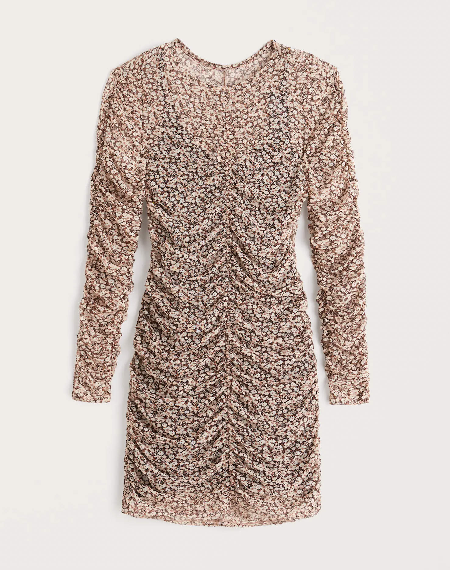 Abercrombie Long-Sleeve Ruched Mesh Mini Dress