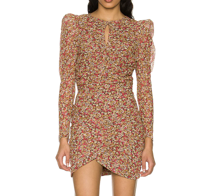 Revolve Bardot Ruched Ditsy Floral Mini Dress