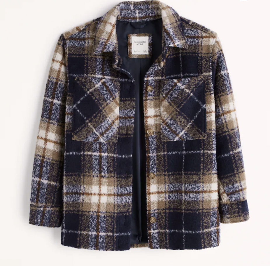 Abercrombie &amp; Fitch Blue Plaid Cozy Shirt Jacket