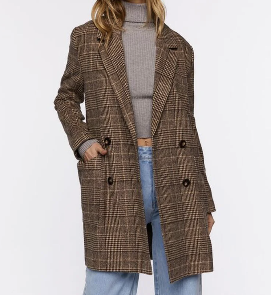 Forever 21 Plaid Double-Breasted Blazer