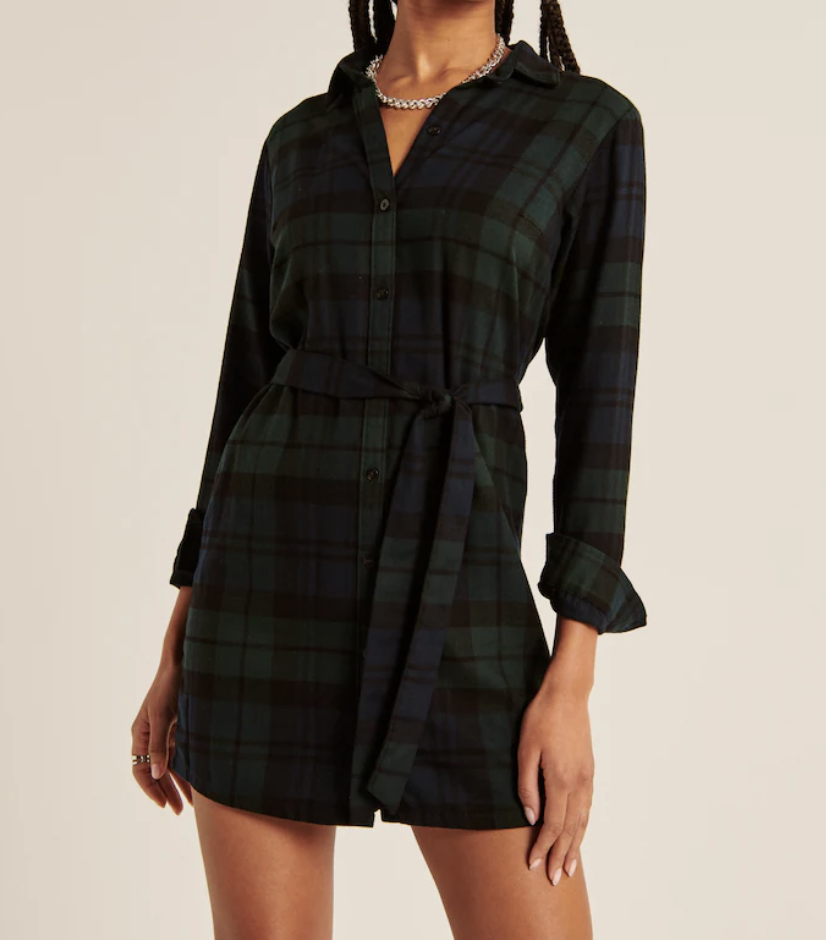 Abercrombie &amp; Fitch Blue Plaid Flannel Shirt Dress