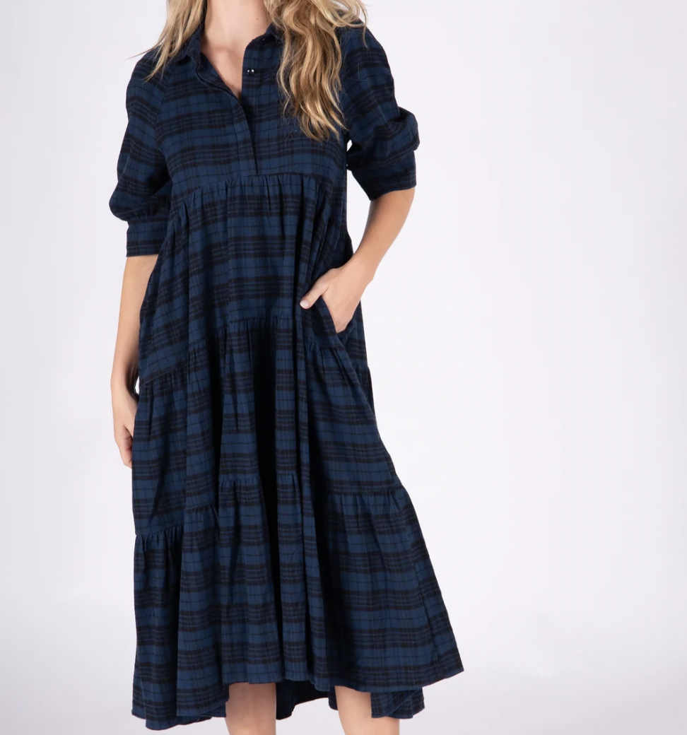 Natural Life Rebecca Dress Navy Blue Plaid