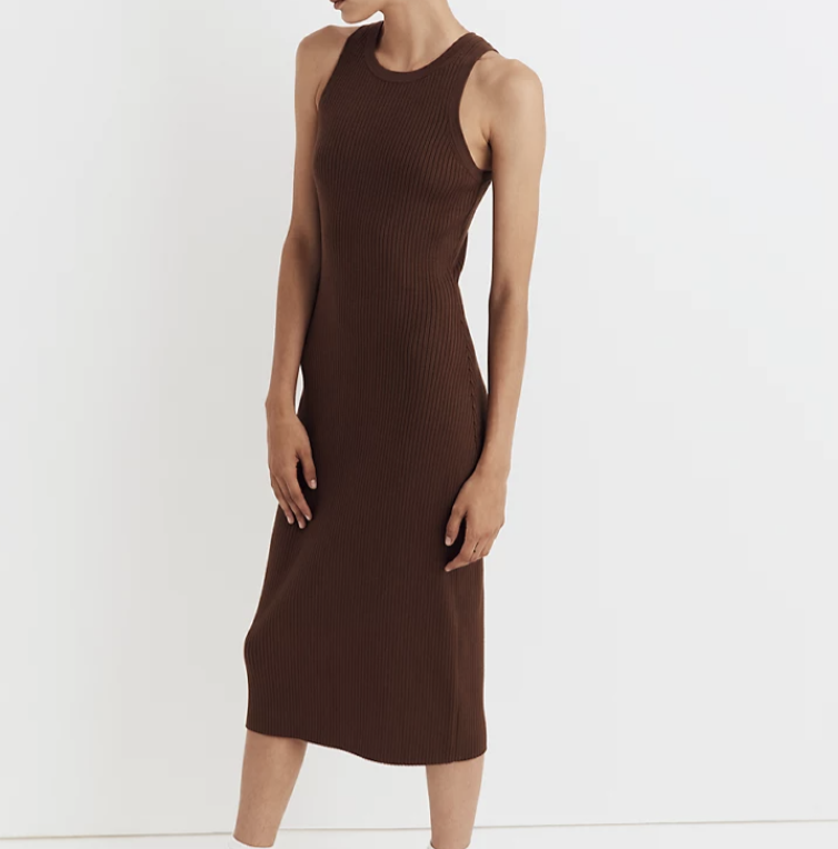 Madewell Sleeveless Midi Brown Sweater Dress