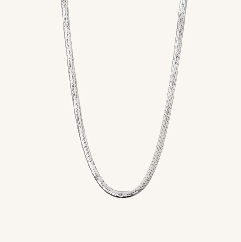 Bold Herringbone Chain Necklace - SILVER