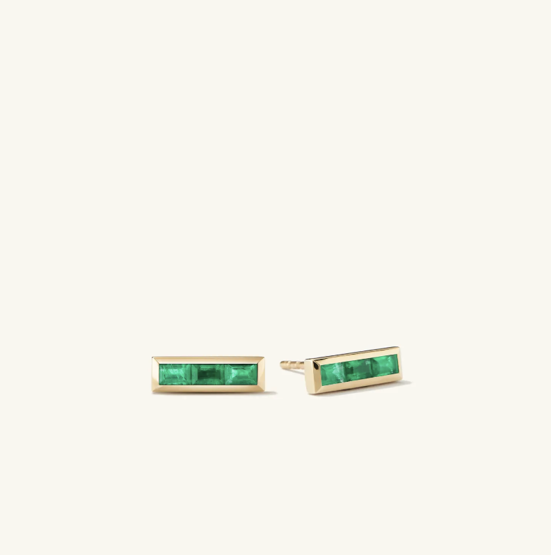 Baguette Emerald Stud Earrings