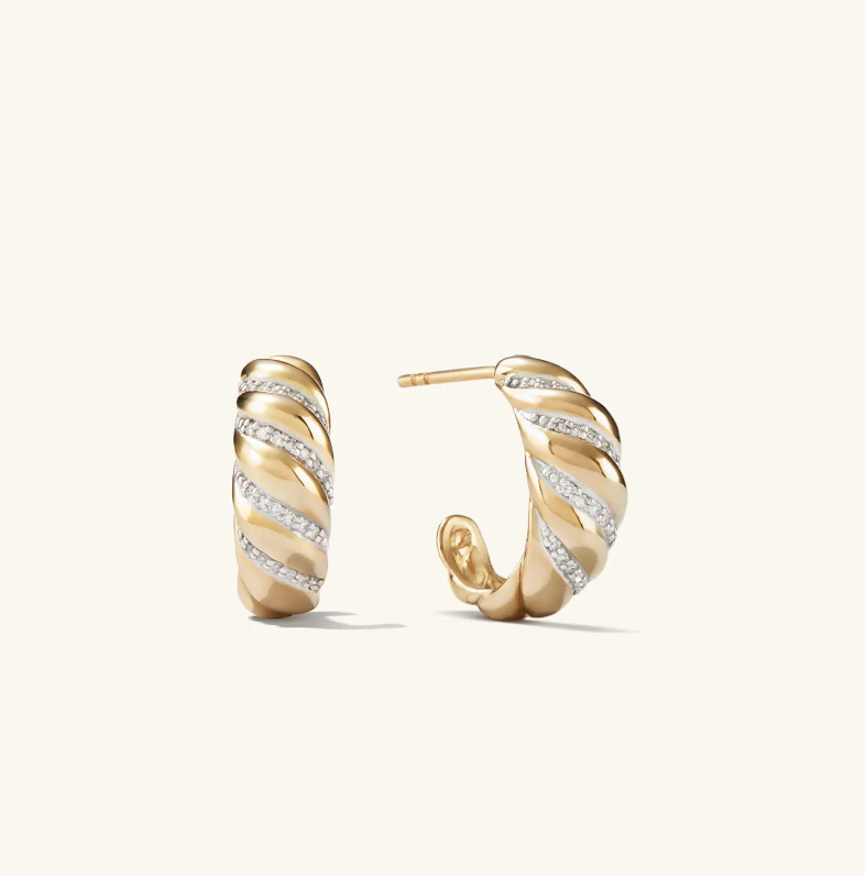 Pave Diamond Croissant Dome Hoops