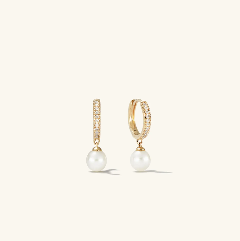 Pave Diamond Pearl Huggies