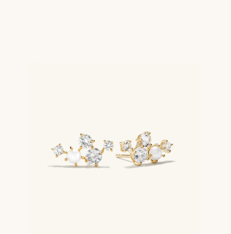 Mini Pearl Topaz Climber Studs