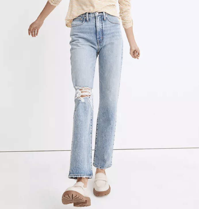 Madewell The Perfect Vintage Straight Jean in Kingsbury Wash: Knee-Rip Edition