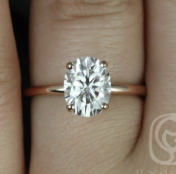 2ct Dakota 9x7mm 14kt Rose Gold Moissanite 4 Prong Dainty Minimalist Oval Engagement Ring