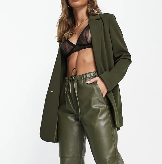 Asos Topshop Jersey Blazer with Patch Pockets in Khaki
