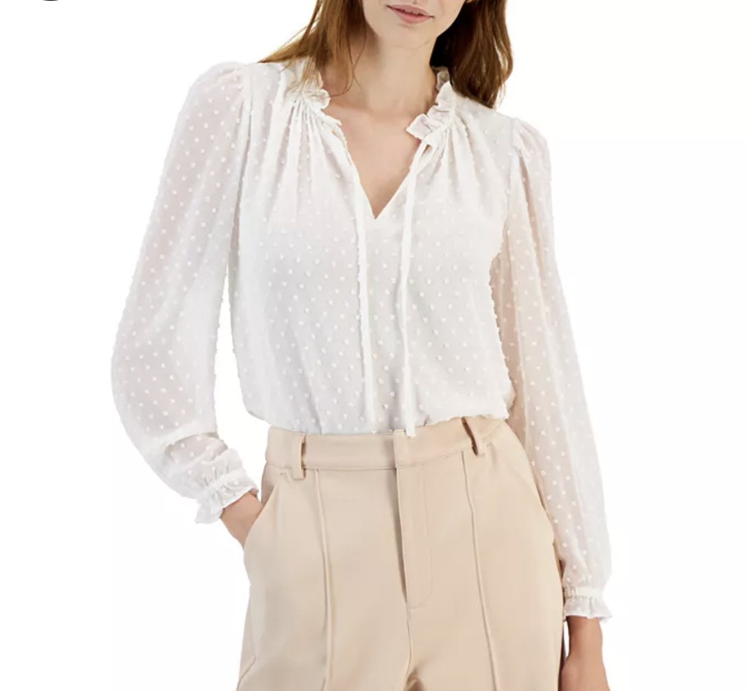Macy's Bar III Women's Clip-Dot Ruffle Top